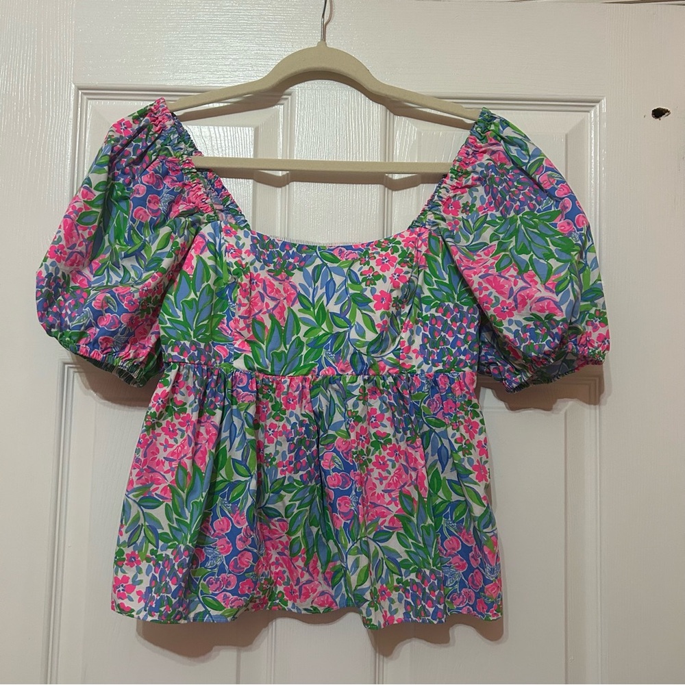 Lilly Pulitzer Kay Floral Puff Sleeve Top size 2